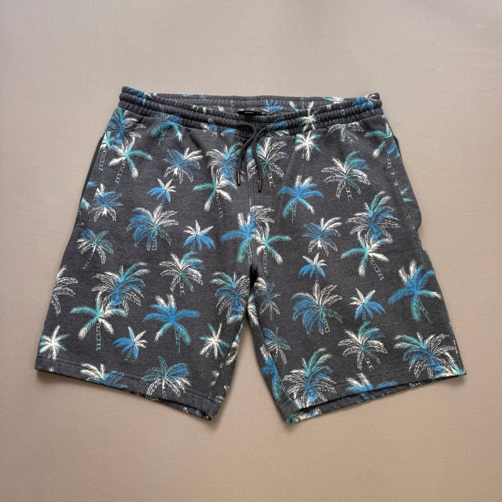 Rip Curl Mens XL Palm Tree Fleece Shorts Charcoal Grey Tropical Sweat Shorts